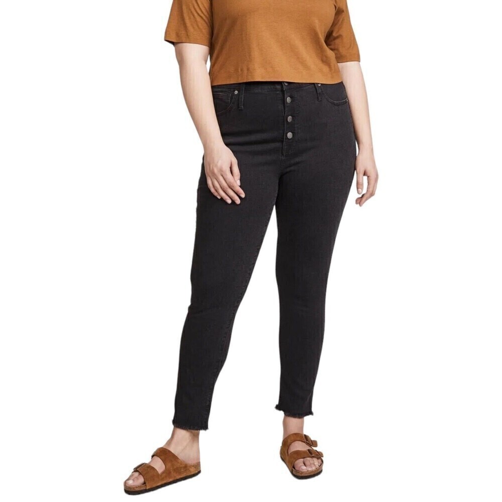 MADEWELL 10” High Rise Skinny Black Jean Size 36 Button Fly Fray Hem‎ AA590